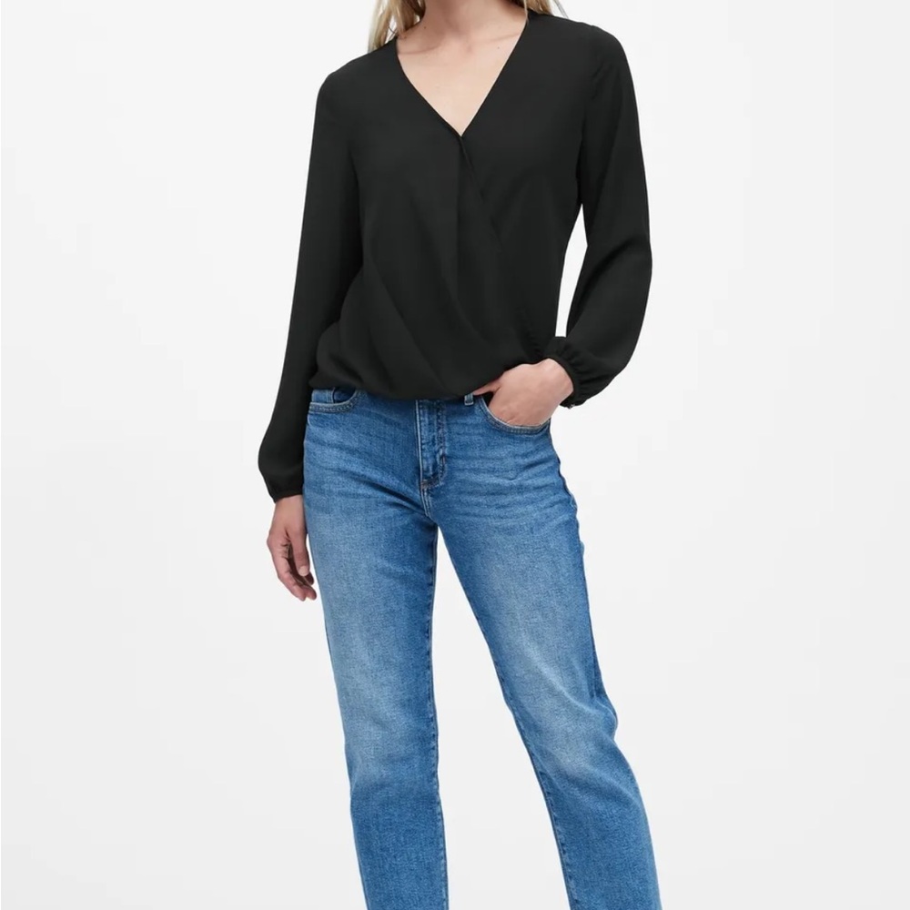 Banana Republic Black V-Neck Wrap Blouse